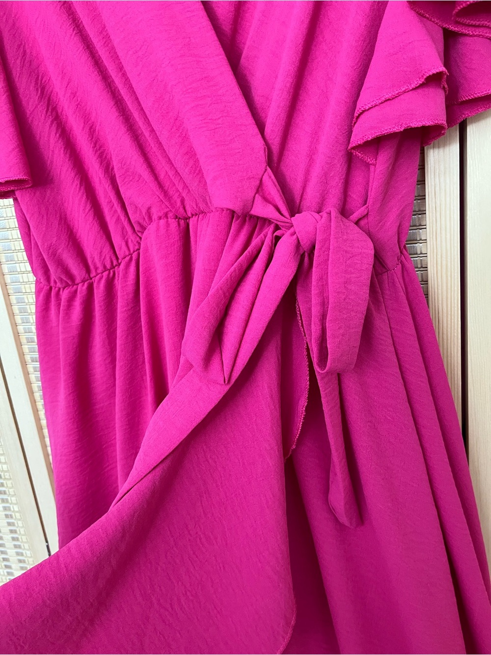 Italian Flutter-Sleeve Wrap Maxi Dress in Fuchsia - Picture 4 of 6